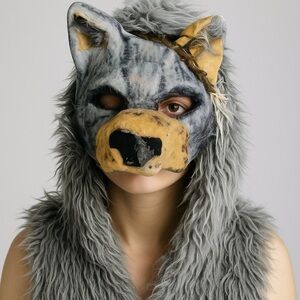 Realistic Wolf Mask Faux Fur Headdress Cosplay Costume Headpiece Handmade